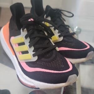 Adidas Black Sneakers with Pink and Yellow Accents